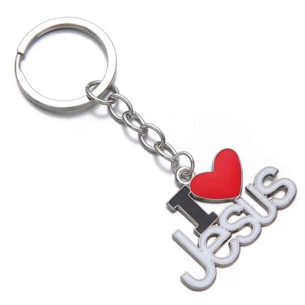 I Heart Jesus Silver Keychain with Red Heart